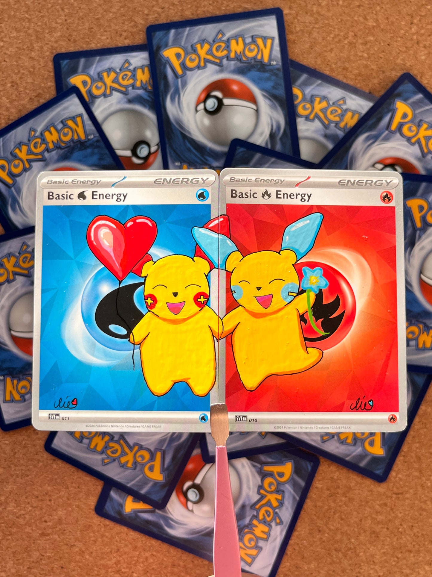 Valentines cards, Plusle & Minun [acrylic markers]